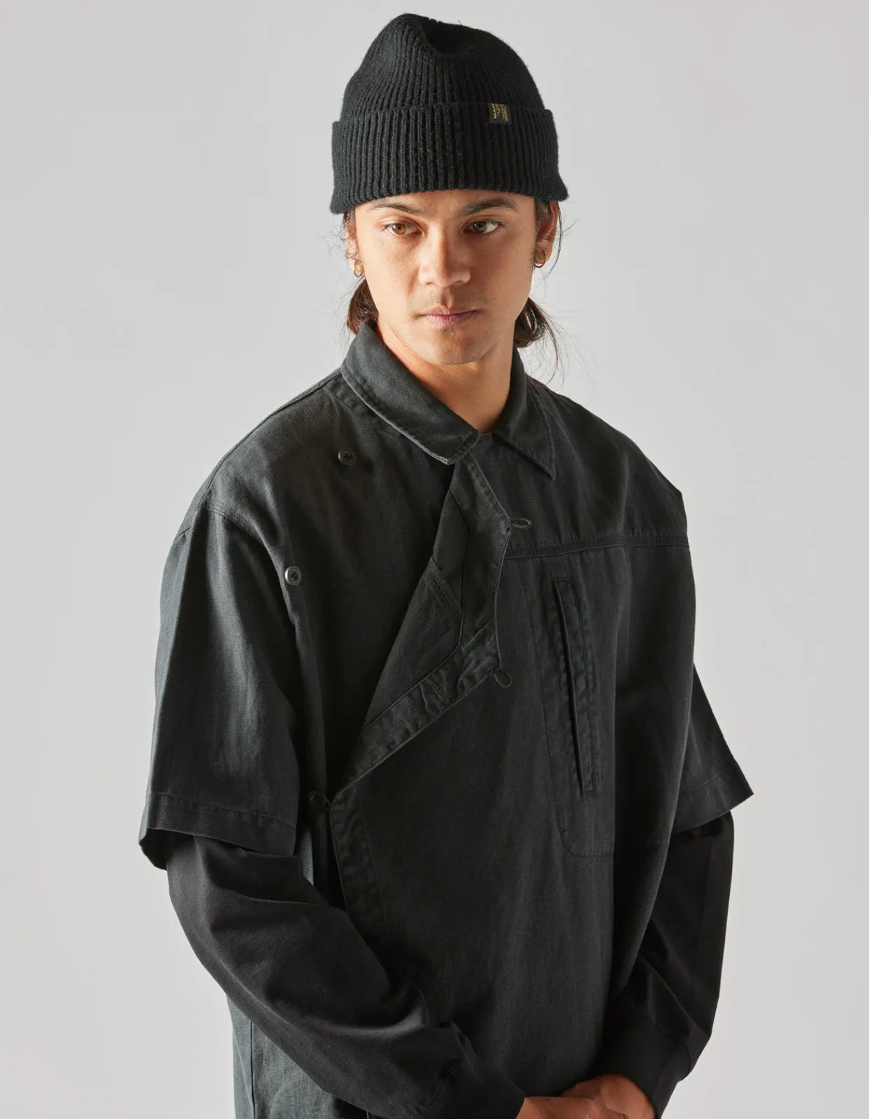 Shirts*Maharishi 4512 Asym Monk Shirt Black