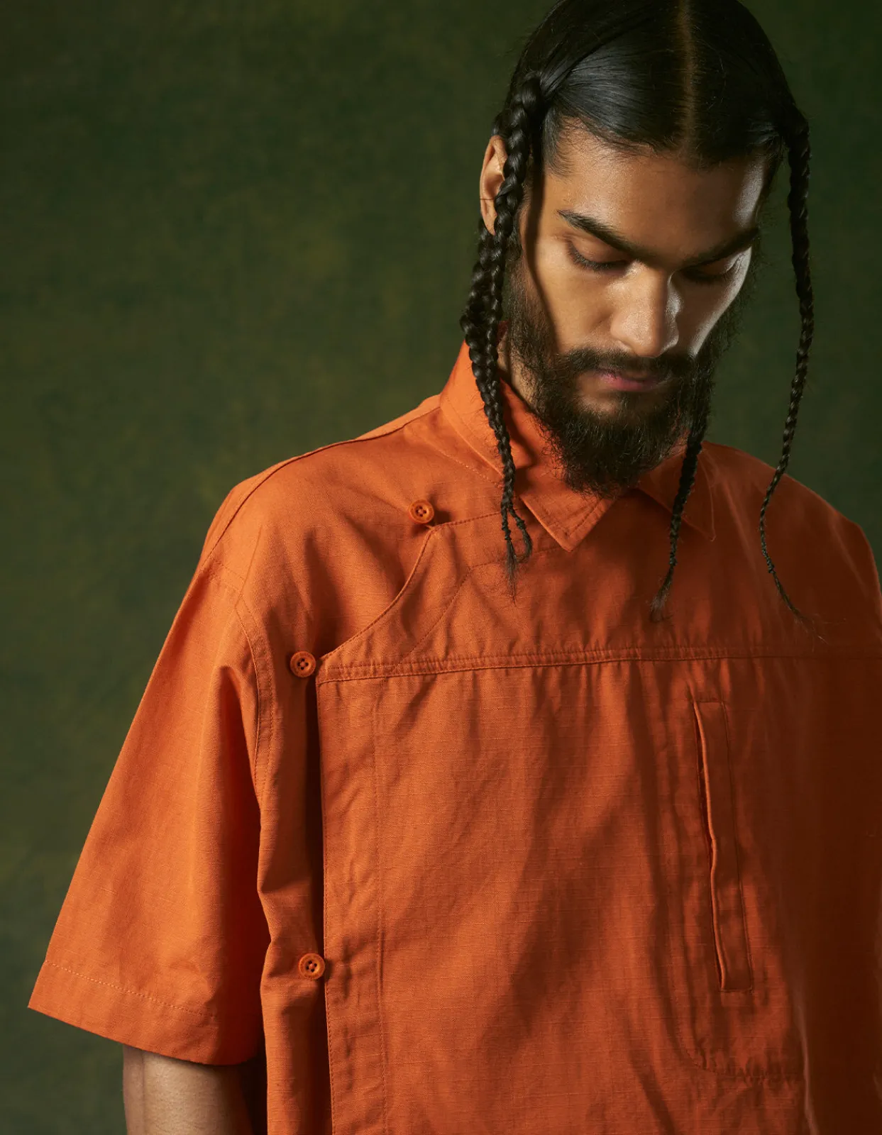 Shirts*Maharishi 4298 Asym Monk Shirt Rust
