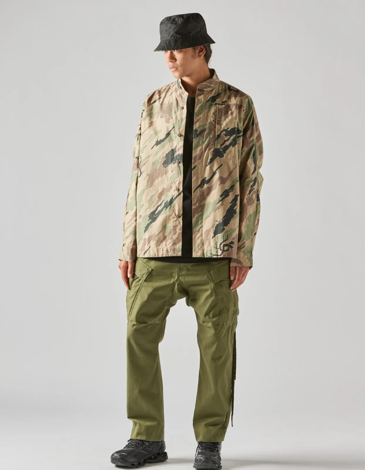 Shirts*Maharishi 4522 Camo Stand Collar Shirt Woodland