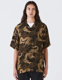 Shirts*Maharishi 4234 Cloud Dragon Camp Collar Shirt Golden Black