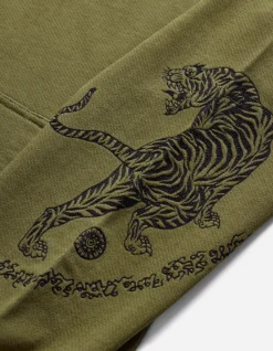 Hooded Sweats*Maharishi 4280 Duelling Tigers Embroidered Hooded Sweat Olive Og-107F