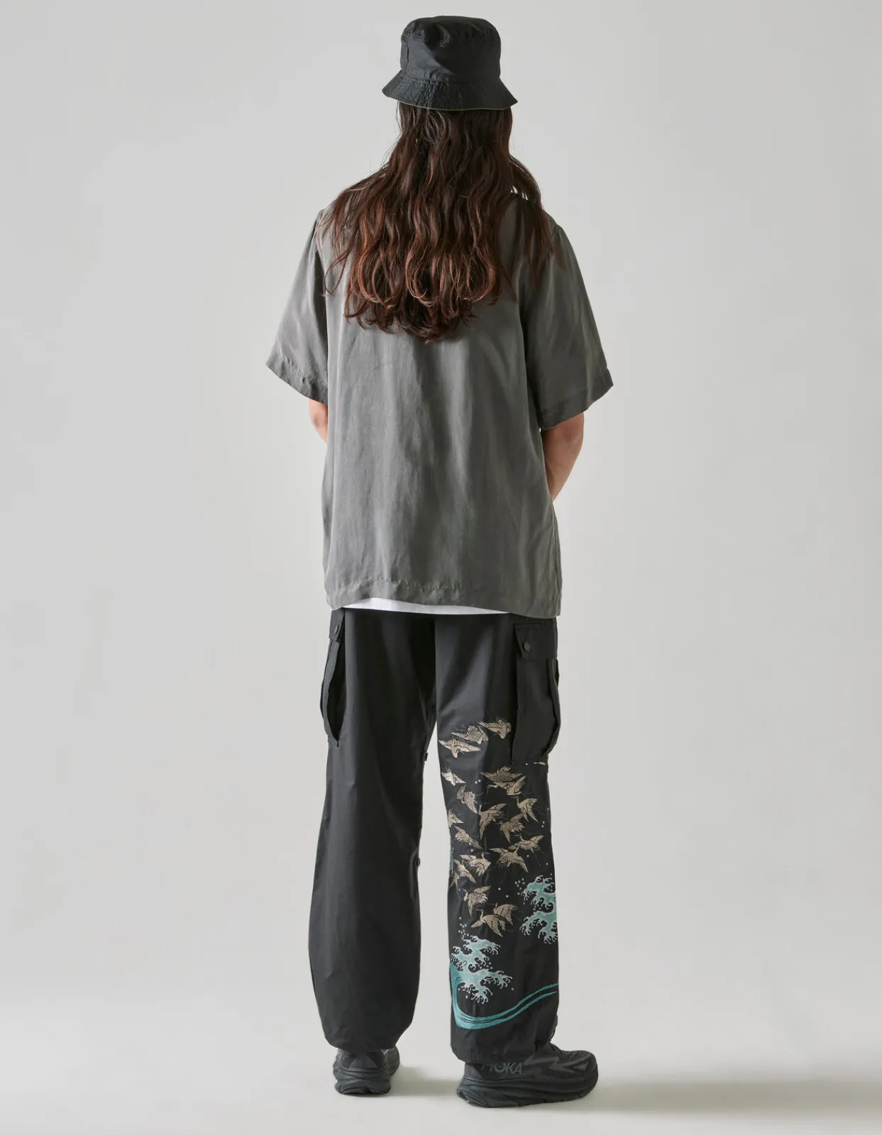 Shirts*Maharishi 4508 Flying Cranes Embroidered Shirt Charcoal