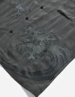 Shirts*Maharishi 4508 Flying Cranes Embroidered Shirt Charcoal