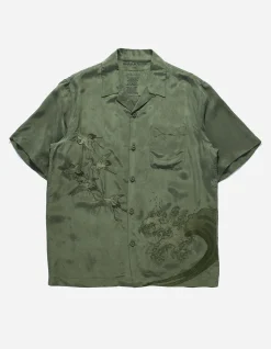 Shirts*Maharishi 4508 Flying Cranes Embroidered Shirt Maha Olive