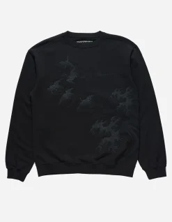 Crew Sweats*Maharishi 4505 Flying Peace Cranes Crew Sweat Black