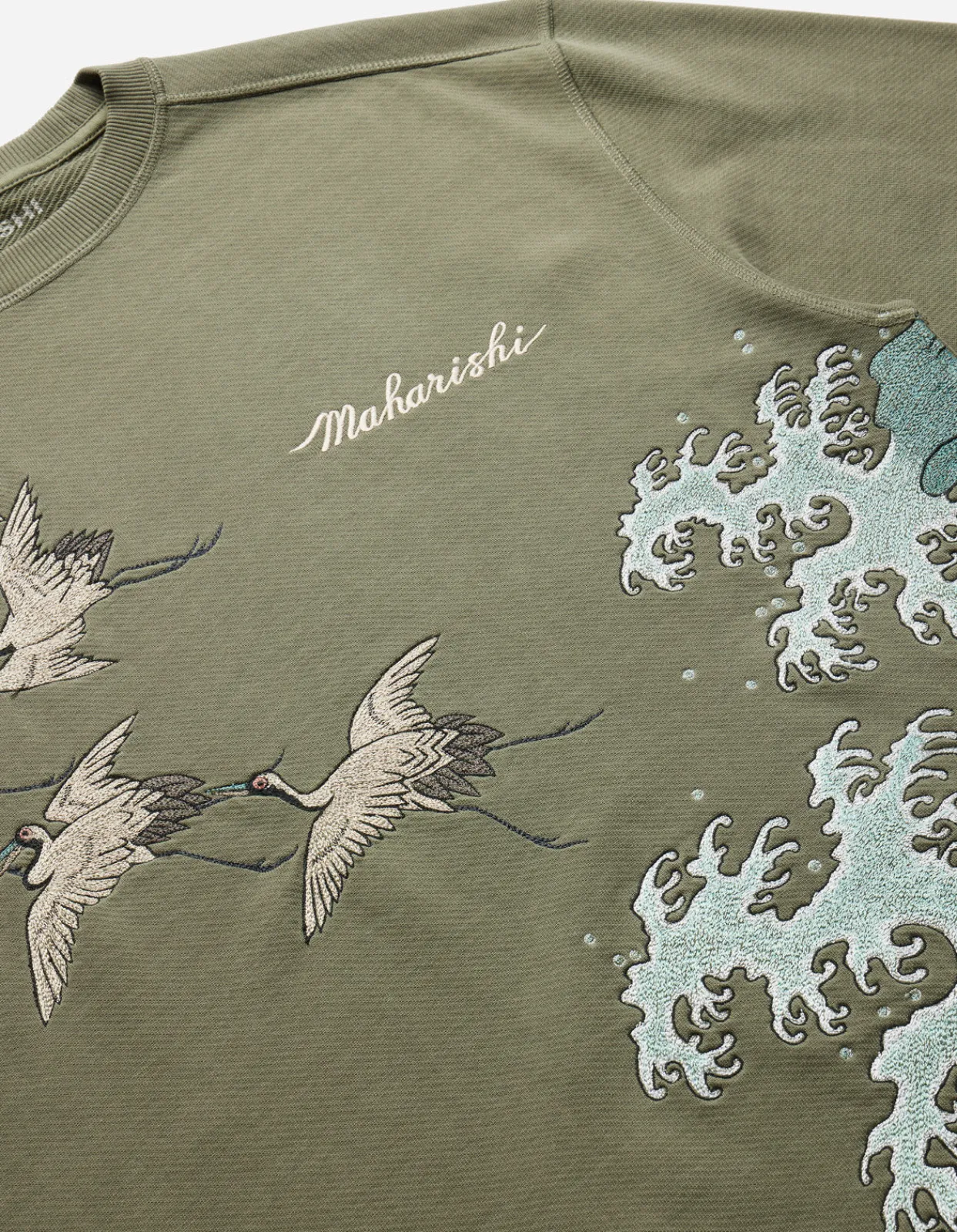 Crew Sweats*Maharishi 4505 Flying Peace Cranes Crew Sweat Olive Og-107F
