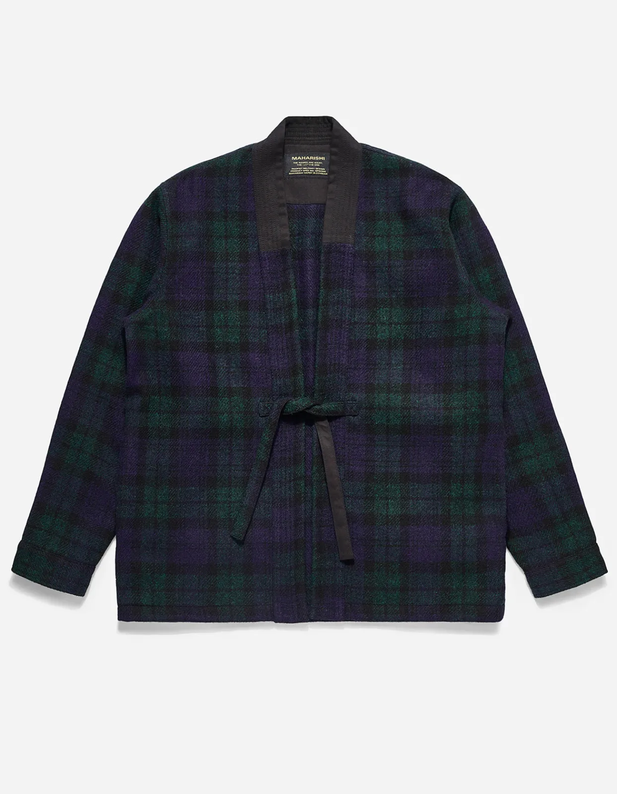 Kimonos*Maharishi 4142 Harris Tweed® Wool Kimono Overshirt Black Watch Check