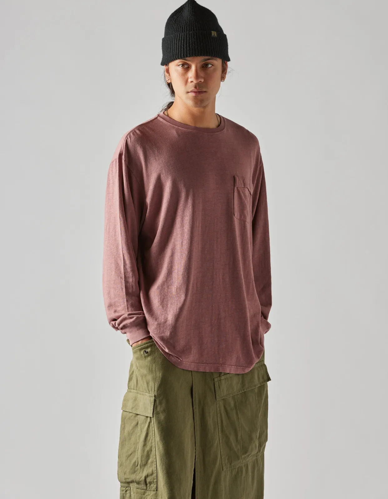 Long Sleeve T-Shirts*Maharishi 8010 Hemp Organic L/S Pocket T-Shirt Murasaki Purple