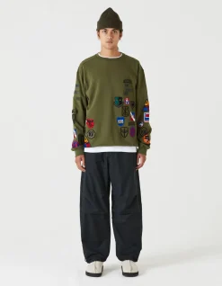 Crew Sweats*Maharishi 4040 Mahapatchco. Upcycled Crew Olive Og-107F