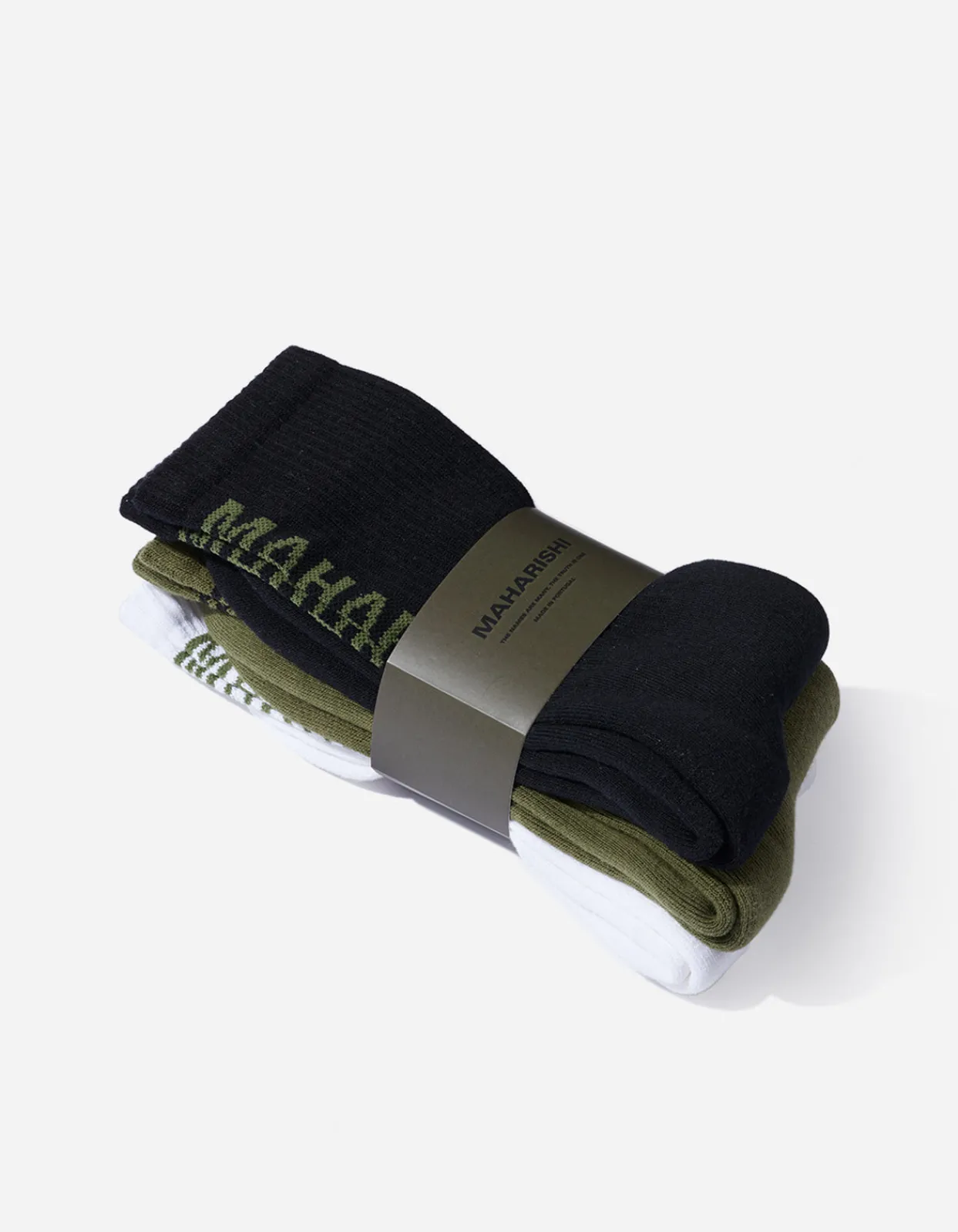 Socks*Maharishi 9890 Miltype Peace Sports Socks ·3 Pack Black/Olive/White