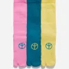 Socks*Maharishi 9891 Miltype Peace Tabi Sports Socks Magenta/Teal/Yellow