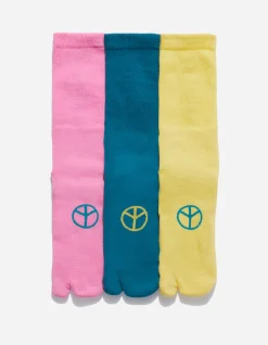 Socks*Maharishi 9891 Miltype Peace Tabi Sports Socks Magenta/Teal/Yellow