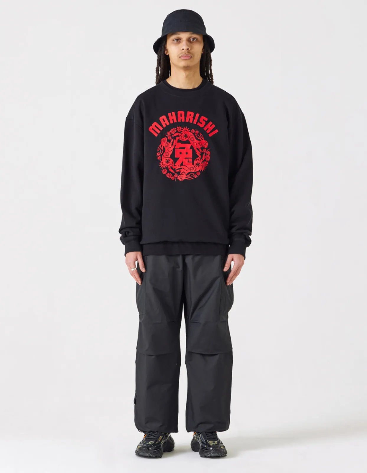 Crew Sweats*Maharishi 1005 Paper-Cut Rabbit Crew Sweat Black