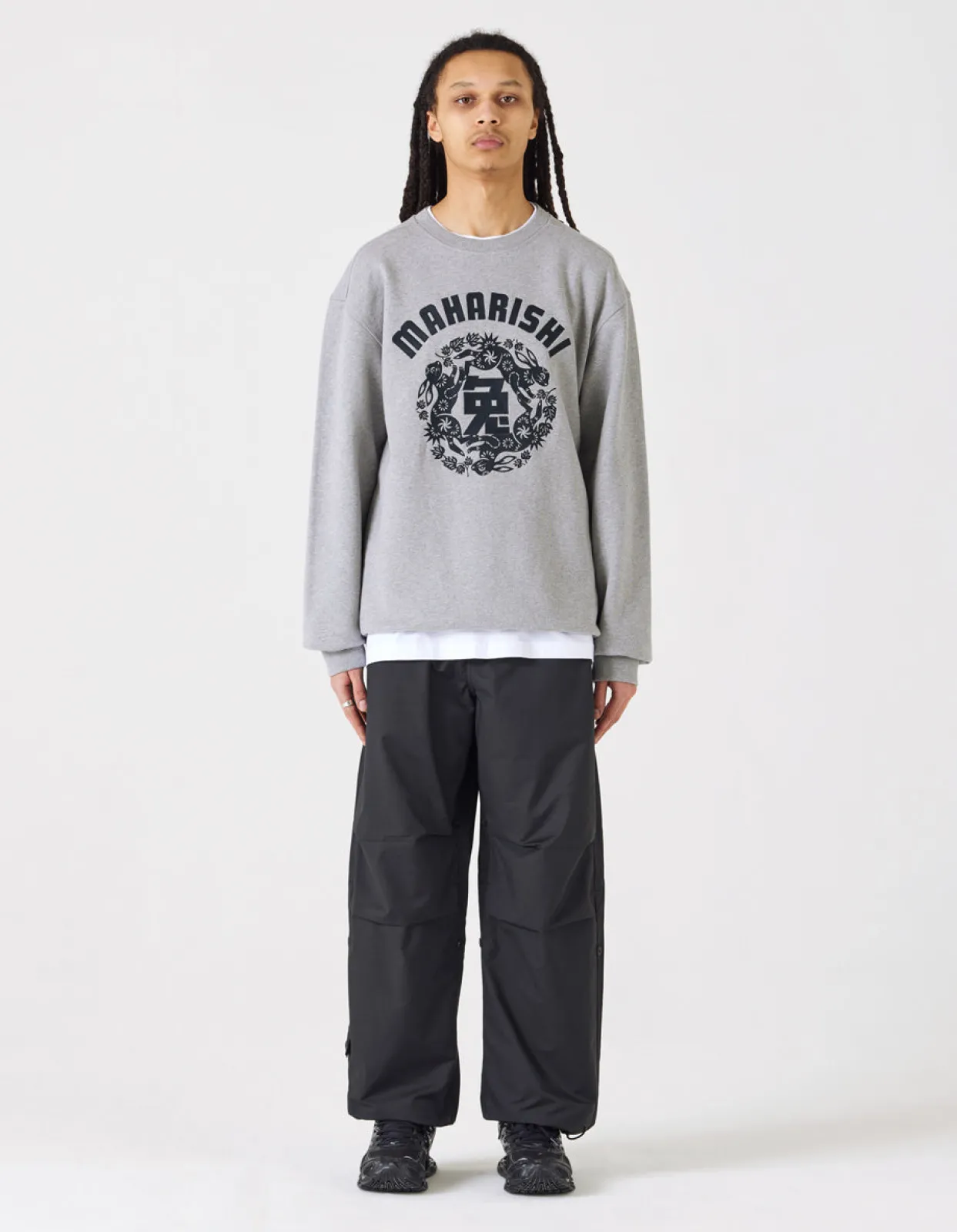 Crew Sweats*Maharishi 1005 Paper-Cut Rabbit Crew Sweat Grey Marl