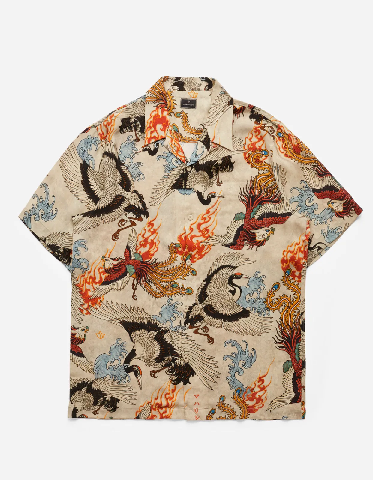 Shirts*Maharishi 4509 Peace Cranes Camp-Collar Shirt Ecru