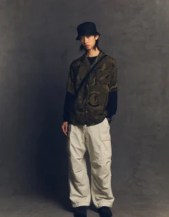 Shirts*Maharishi 4509 Peace Cranes Camp-Collar Shirt Olive Subdued