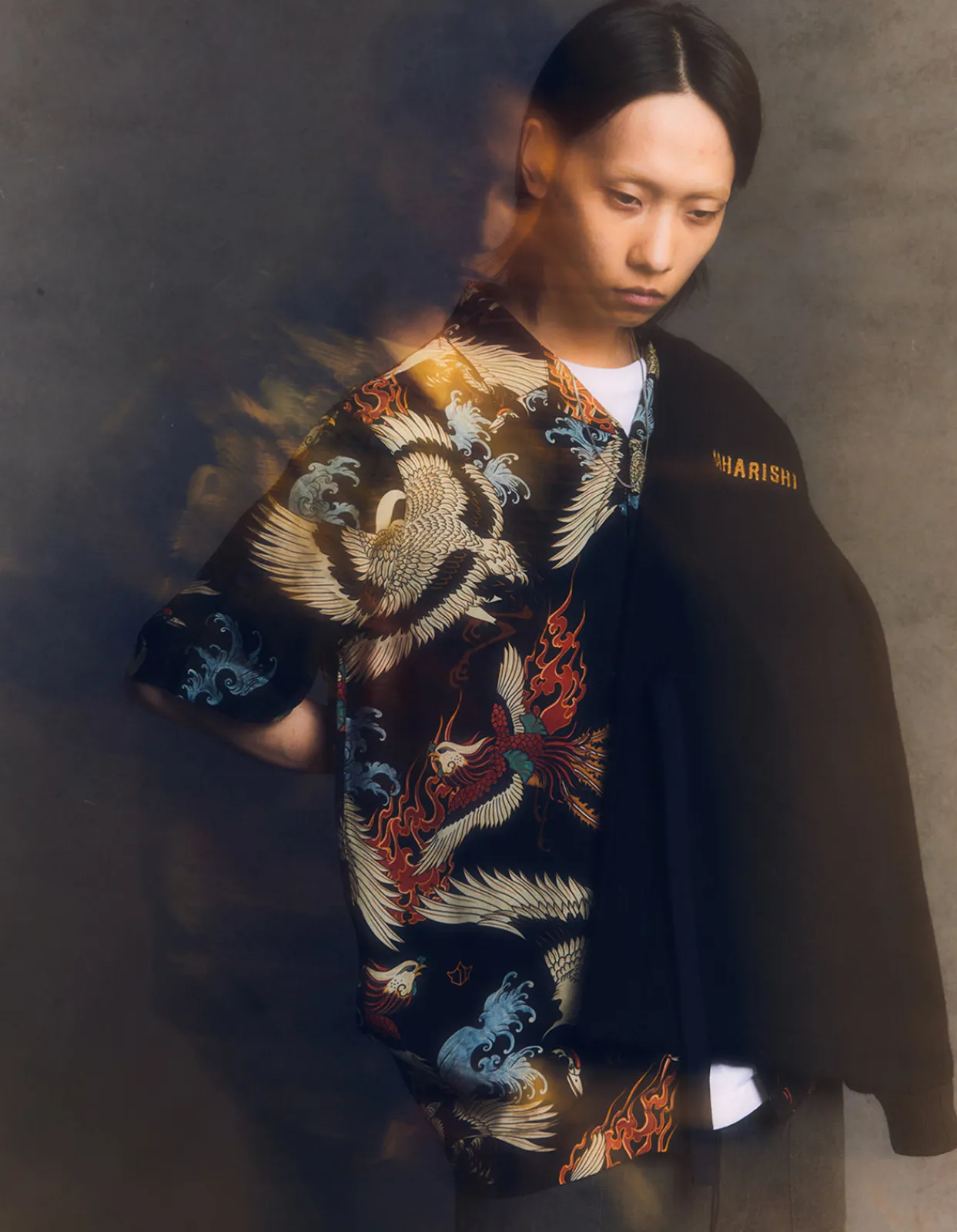 Shirts*Maharishi 4509 Peace Cranes Camp-Collar Shirt Black