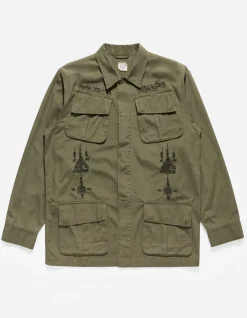 Shirts*Maharishi 4279 Sak Yant Embroidered Jungle Overshirt Olive Og-107F