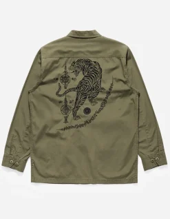 Shirts*Maharishi 4279 Sak Yant Embroidered Jungle Overshirt Olive Og-107F