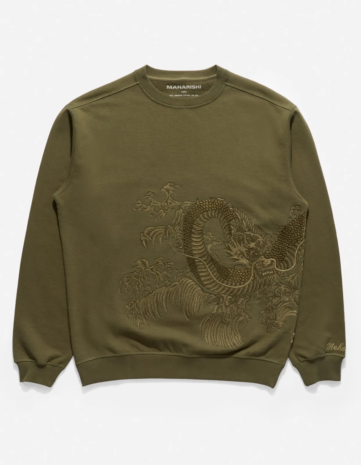 Crew Sweats*Maharishi 4242 Samurai Vs. Dragon Embroidered Crew Sweat Olive/Tonal