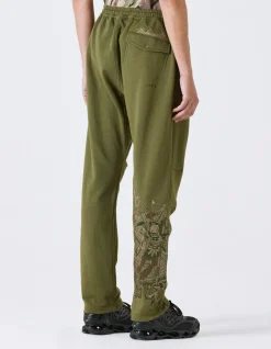 Sweatpants*Maharishi 4247 Samurai Vs. Dragon Embroidered Sweatpants Olive Og-107F/Tonal
