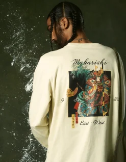 Long Sleeve T-Shirts*Maharishi 1032 Samurai Vs. Dragon L/S T-Shirt Ecru