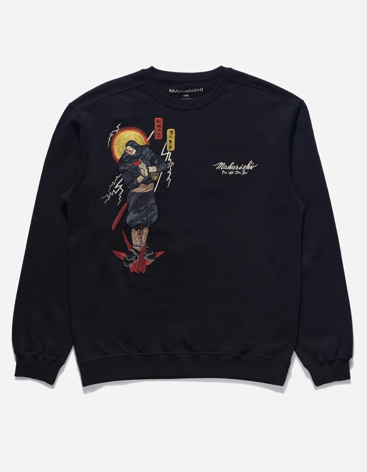 Crew Sweats*Maharishi 4503 Shinobi Embroidered Crew Sweat Black