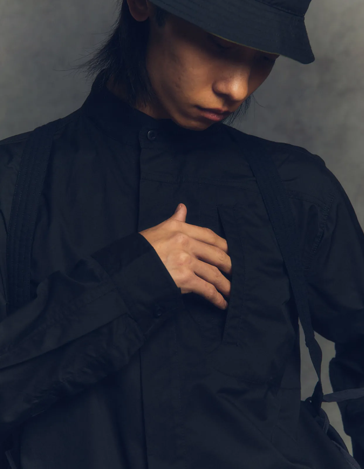 Shirts*Maharishi 4585 Stand Collar Shirt Black