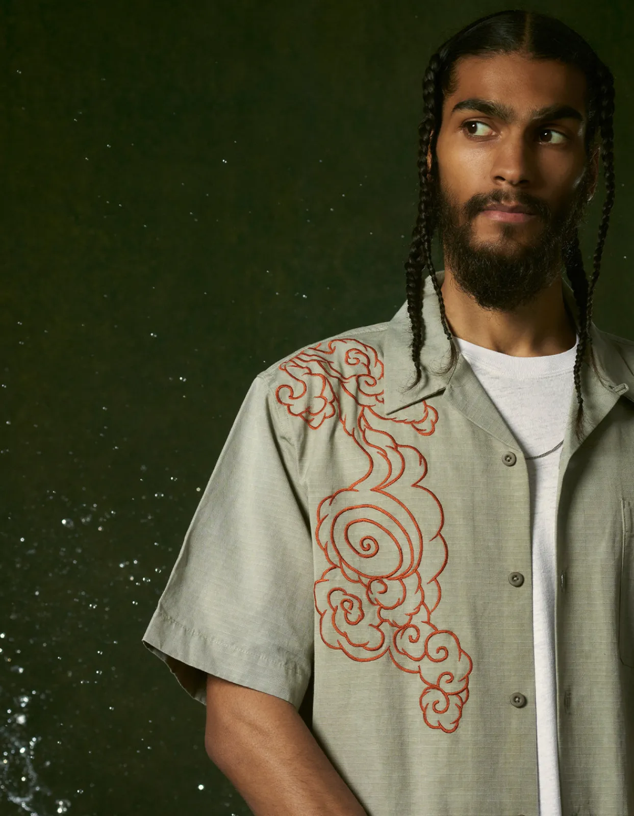 Shirts*Maharishi 4300 Thai Cloud Camp Collar Shirt Silver Sage