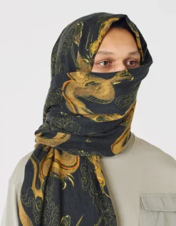 Hats And Scarves*Maharishi 4233 Thai Cloud Dragon Pashmina Golden Black