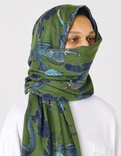 Hats And Scarves*Maharishi 4233 Thai Cloud Dragon Pashmina Olive