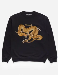 Crew Sweats*Maharishi 4216 Thai Dragon Embroidered Crew Sweat Black
