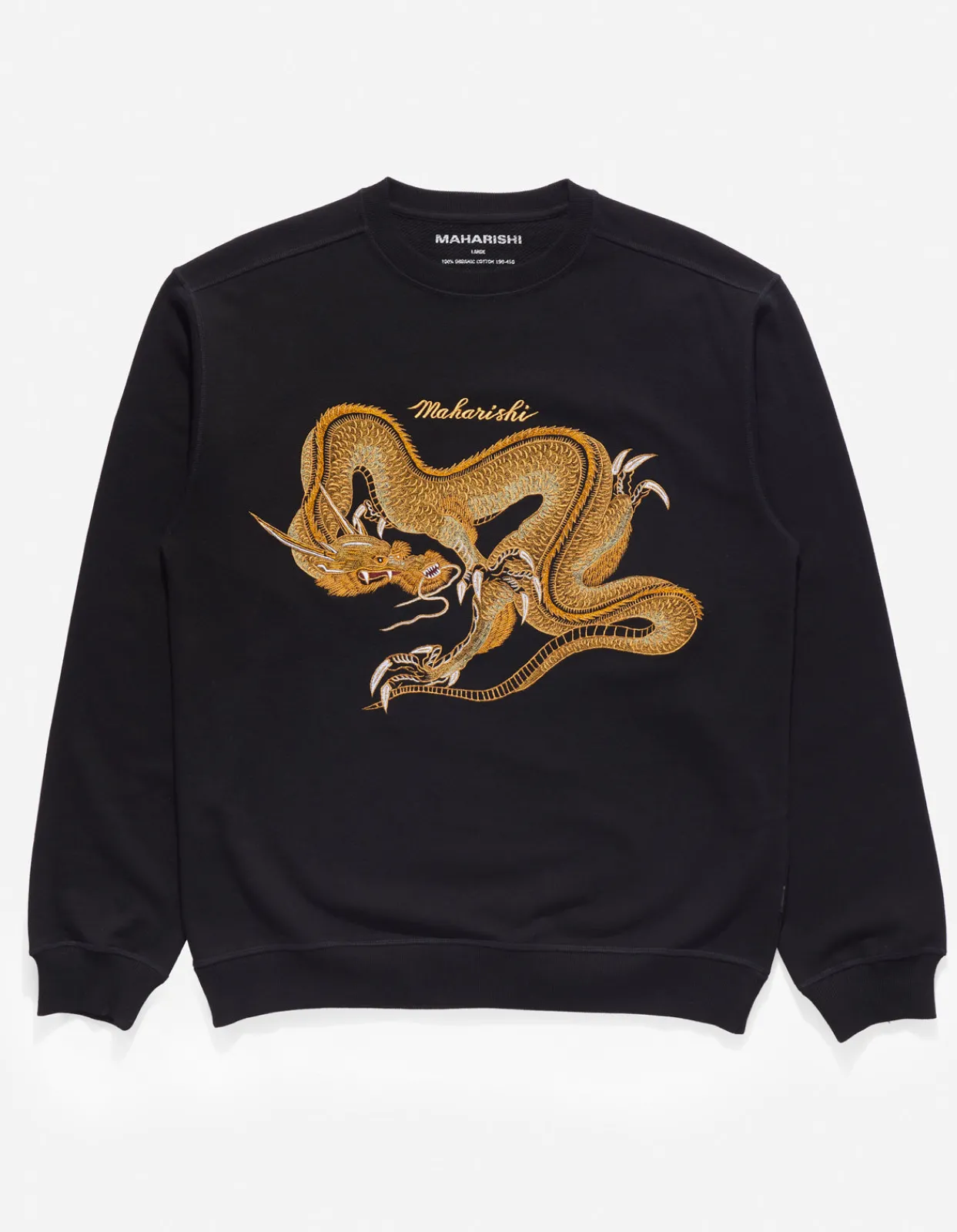 Crew Sweats*Maharishi 4216 Thai Dragon Embroidered Crew Sweat Black