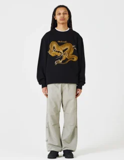 Crew Sweats*Maharishi 4216 Thai Dragon Embroidered Crew Sweat Black