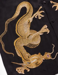 Shirts*Maharishi 4303 Thai Dragon Summer Shirt Golden Black