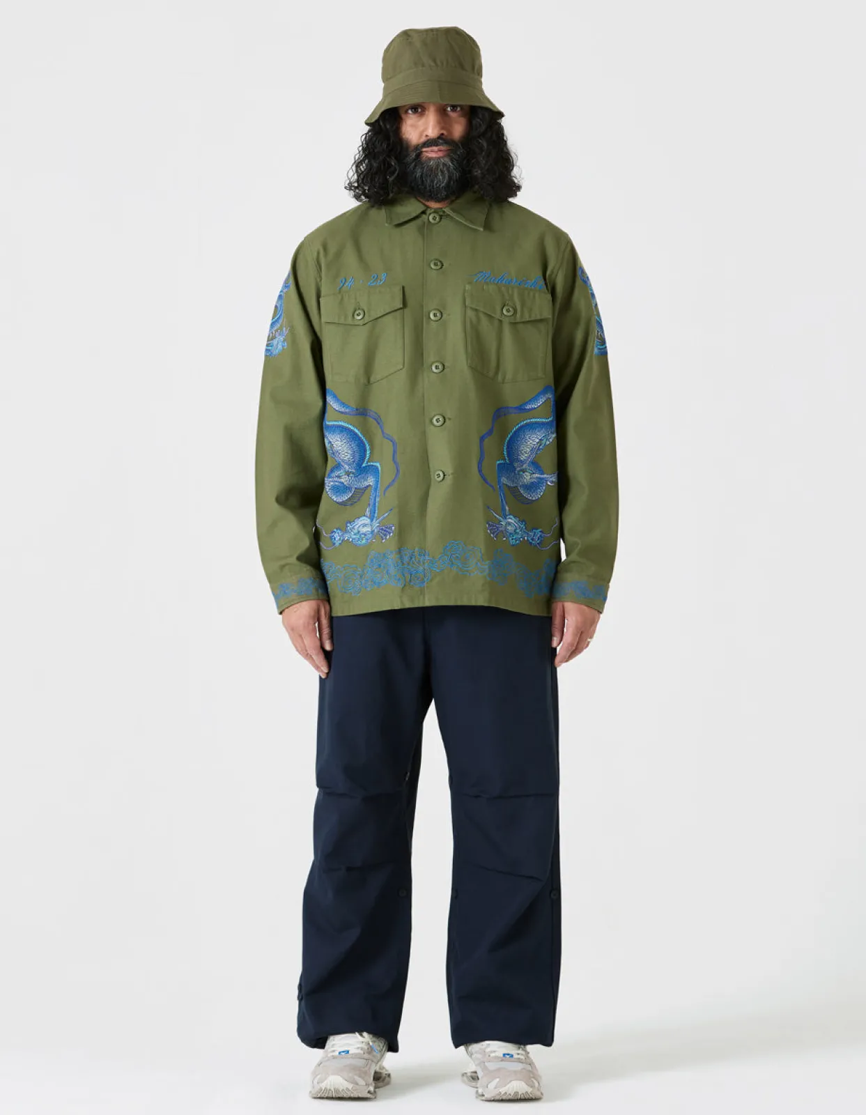 Shirts*Maharishi 4213 Thai Dragon Utility Shirt Olive Og-107F