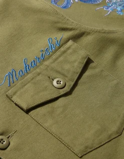Shirts*Maharishi 4213 Thai Dragon Utility Shirt Olive Og-107F