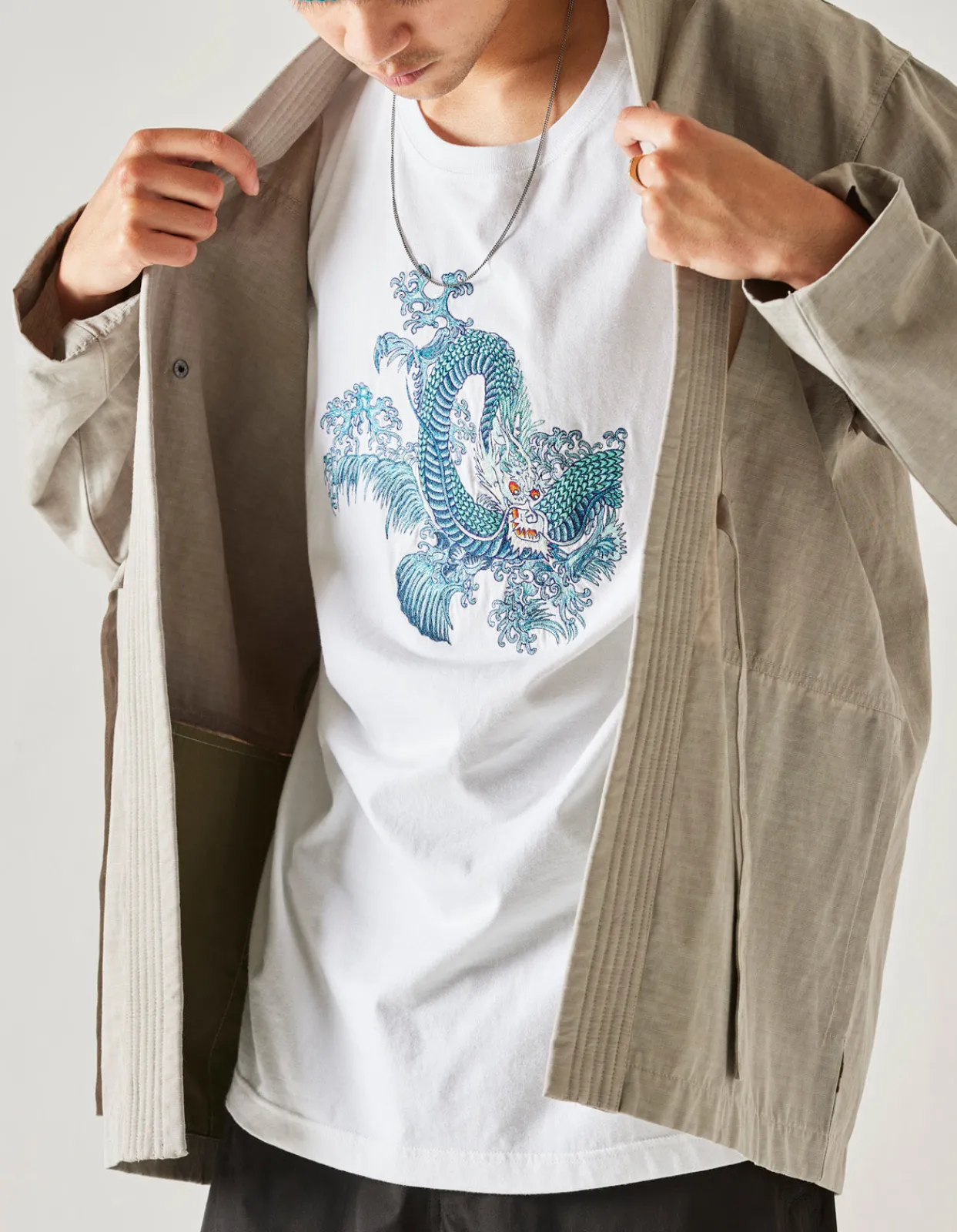Short Sleeve T-Shirts*Maharishi 4243 Water Dragon Embroidered T-Shirt White