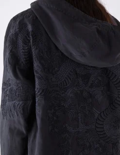 Parkas*Maharishi 4240 Water Dragon Embroidered Kimono Parka Black Blk-108Ff
