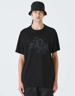 Short Sleeve T-Shirts*Maharishi 4243 Water Dragon Embroidered T-Shirt Black/Tonal