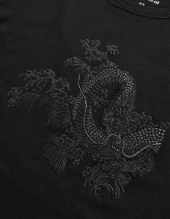 Short Sleeve T-Shirts*Maharishi 4243 Water Dragon Embroidered T-Shirt Black/Tonal