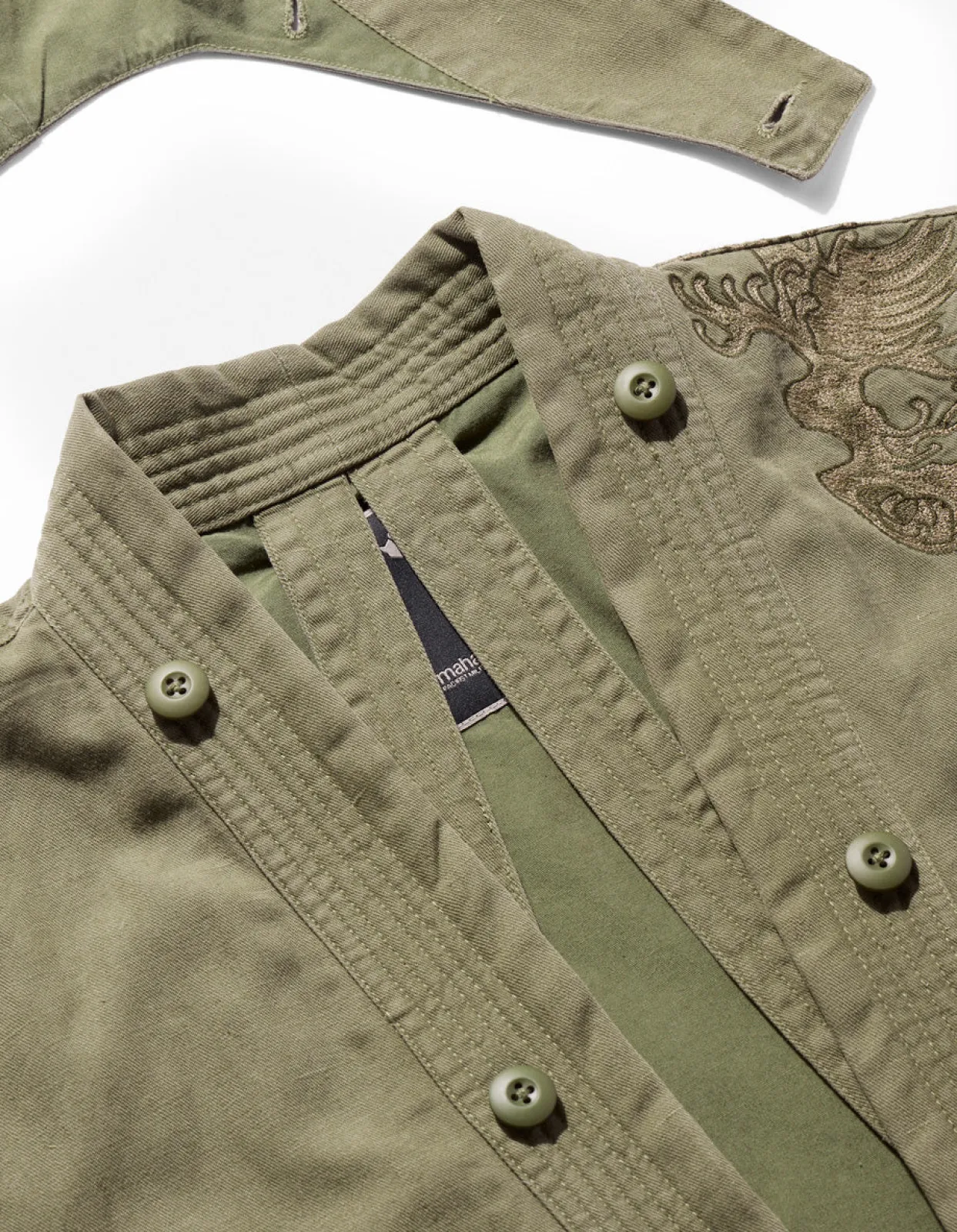 Parkas*Maharishi 4240 Water Dragon Embroidered Kimono Parka Olive Og-107Ff